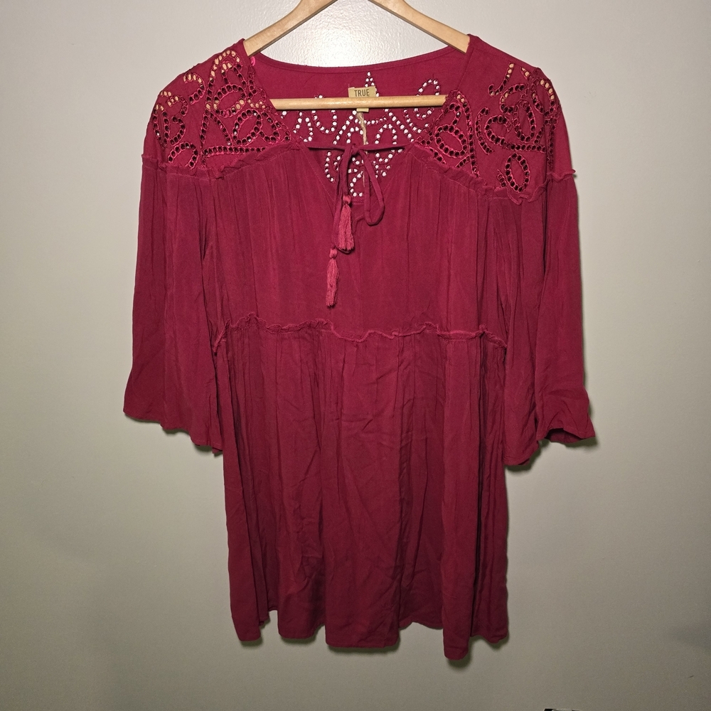 True Craft Burgundy Blouse with Embroidery